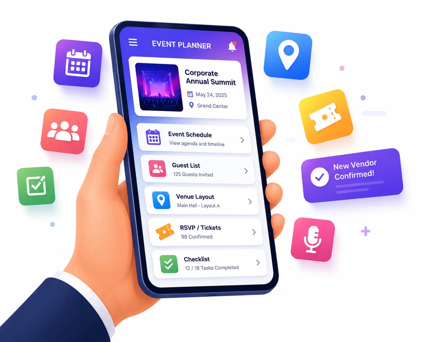 Event planner mobile application illustration